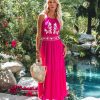 Clothing * | Enc-001 Alyse Embroidered Halter Maxi Dress Magenta Final Sale The Vacation Shop