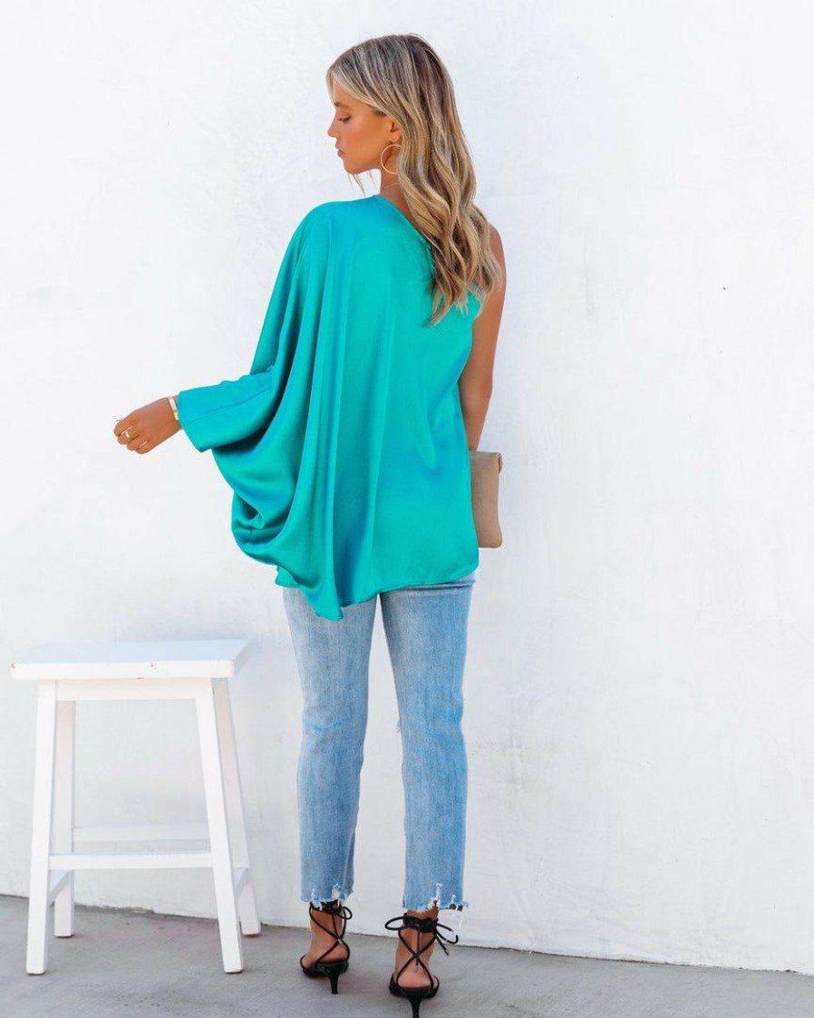 Clothing * | Tych-001 Tops Stanbury Satin One Shoulder Blouse Teal