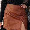 Clothing * | Oliv-001 Mikayla Faux Leather Mini Skirt Brown Skirts