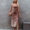 Clothing * | Fate-001 Tobia Velvet Midi Slip Dress Taupe Final Sale Dresses