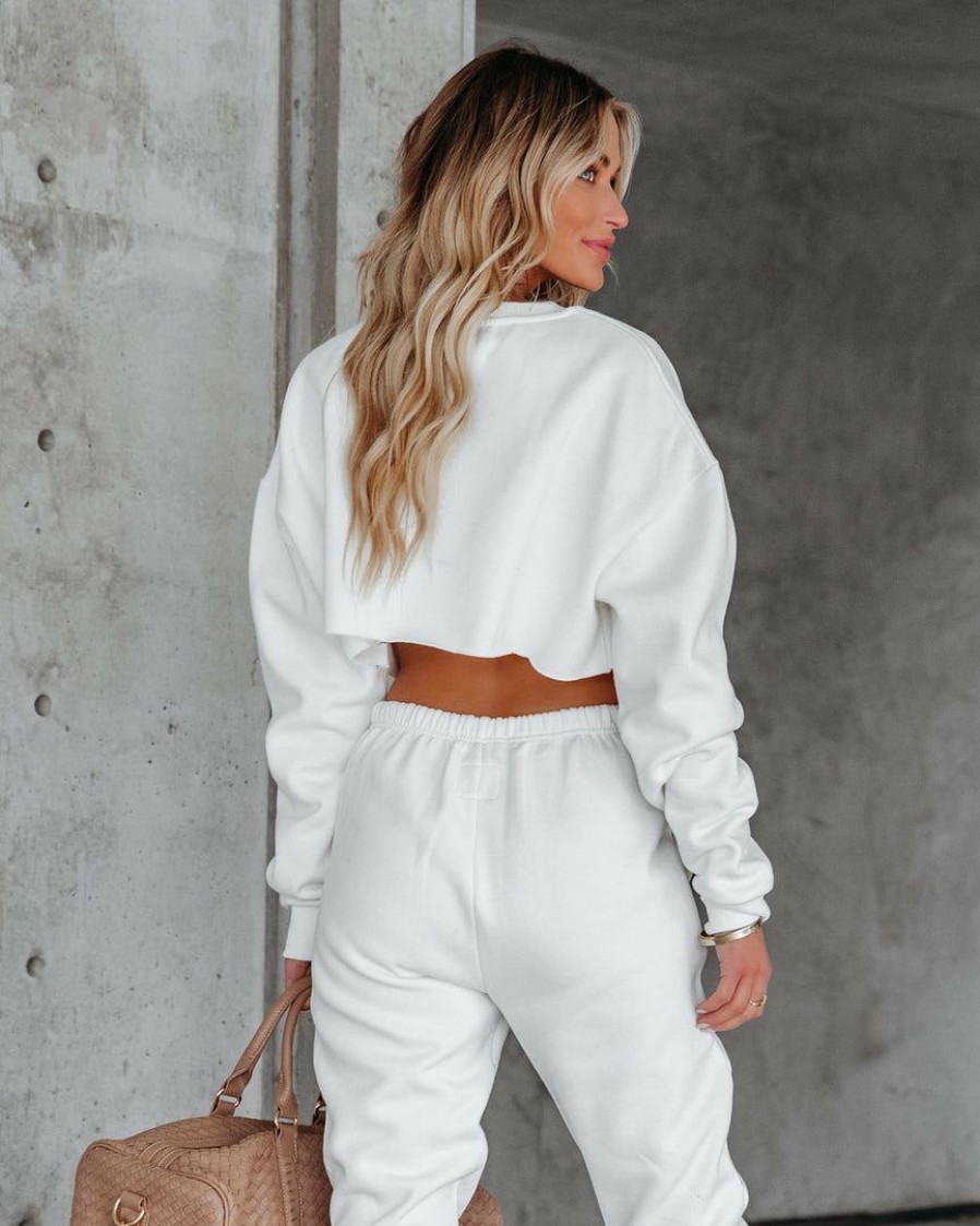 Clothing * | All-001 Jordyn Cotton Blend Cropped Sweatshirt White Flash Sale