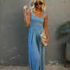 Clothing * | Buck-001 Rompers + Jumpsuits Mattea Smocked Pocketed Jumpsuit Blue