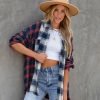 Clothing * | A.Peach Autumn Tones Cotton Plaid Distressed Top Tops