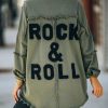 Clothing * | Elan-001 Cotton Rock & Roll Frayed Utility Jacket Olive Coats & Jackets