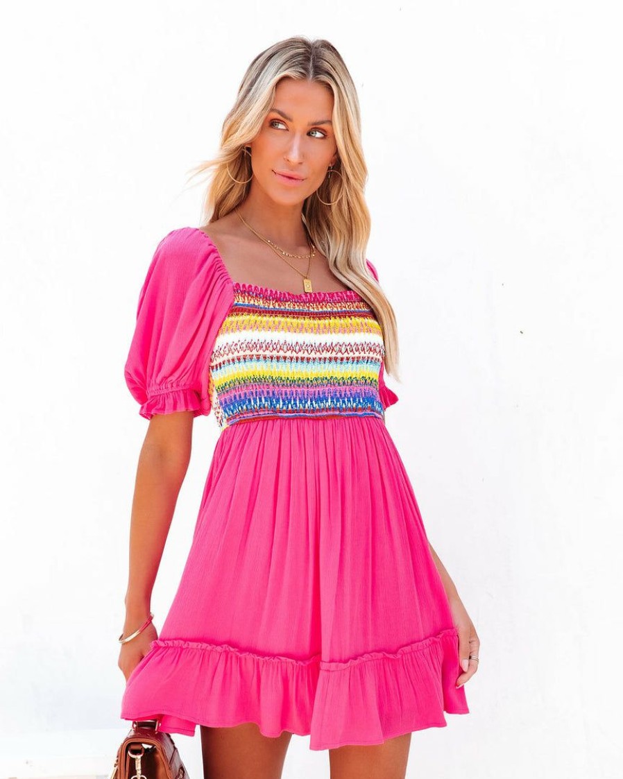 Clothing * | Aeom-001 Calles De Tulum Smocked Puff Sleeve Mini Dress Take Me To Miami