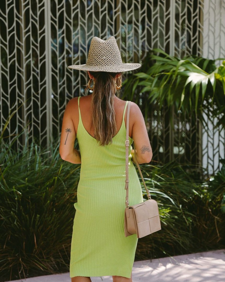 Clothing * | Acoa-001 Take Me To Miami Brickell Nights Ribbed Midi Dress Lime