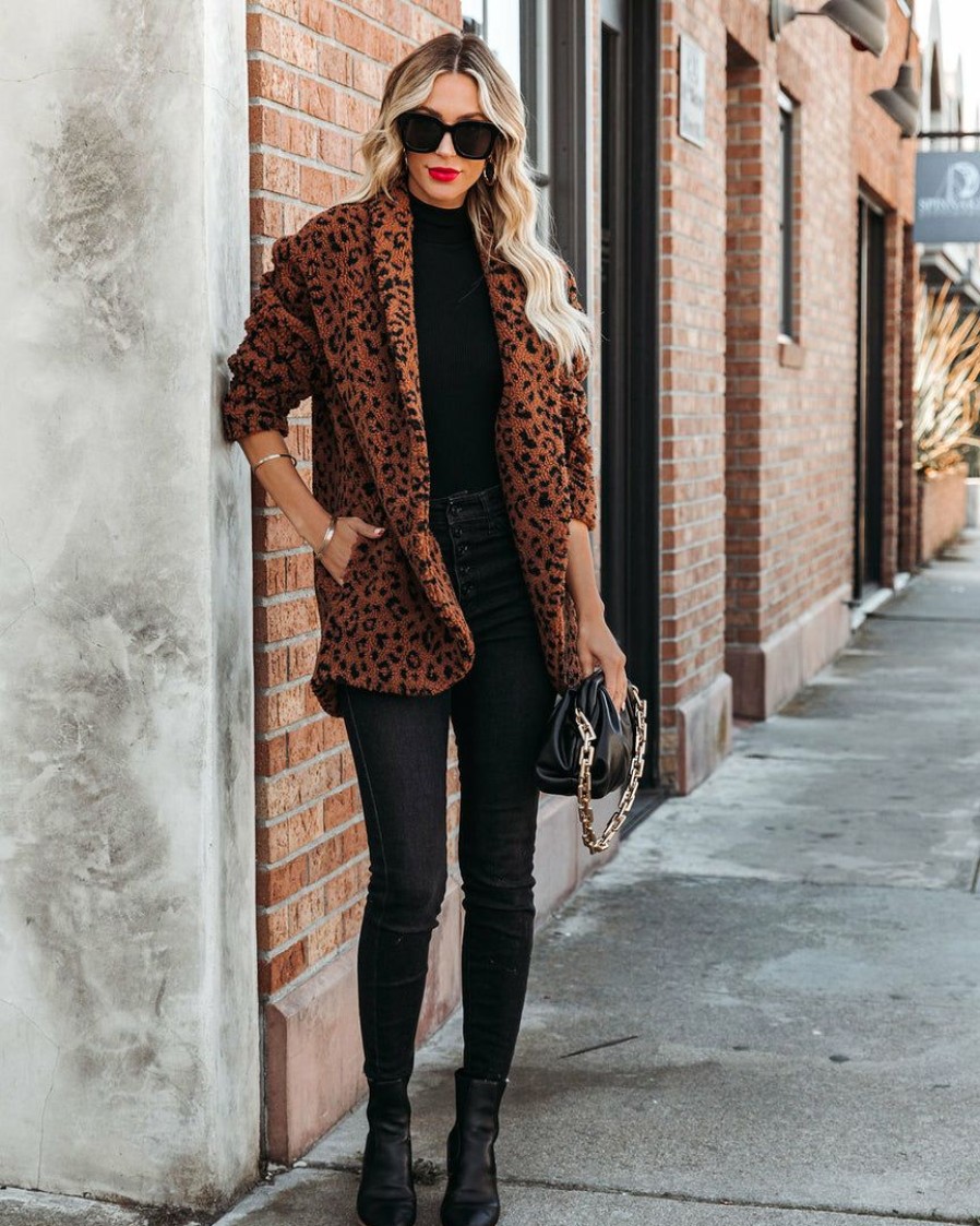 Clothing * | Lush-001 Trey Pocketed Leopard Teddy Jacket Final Sale Coats & Jackets