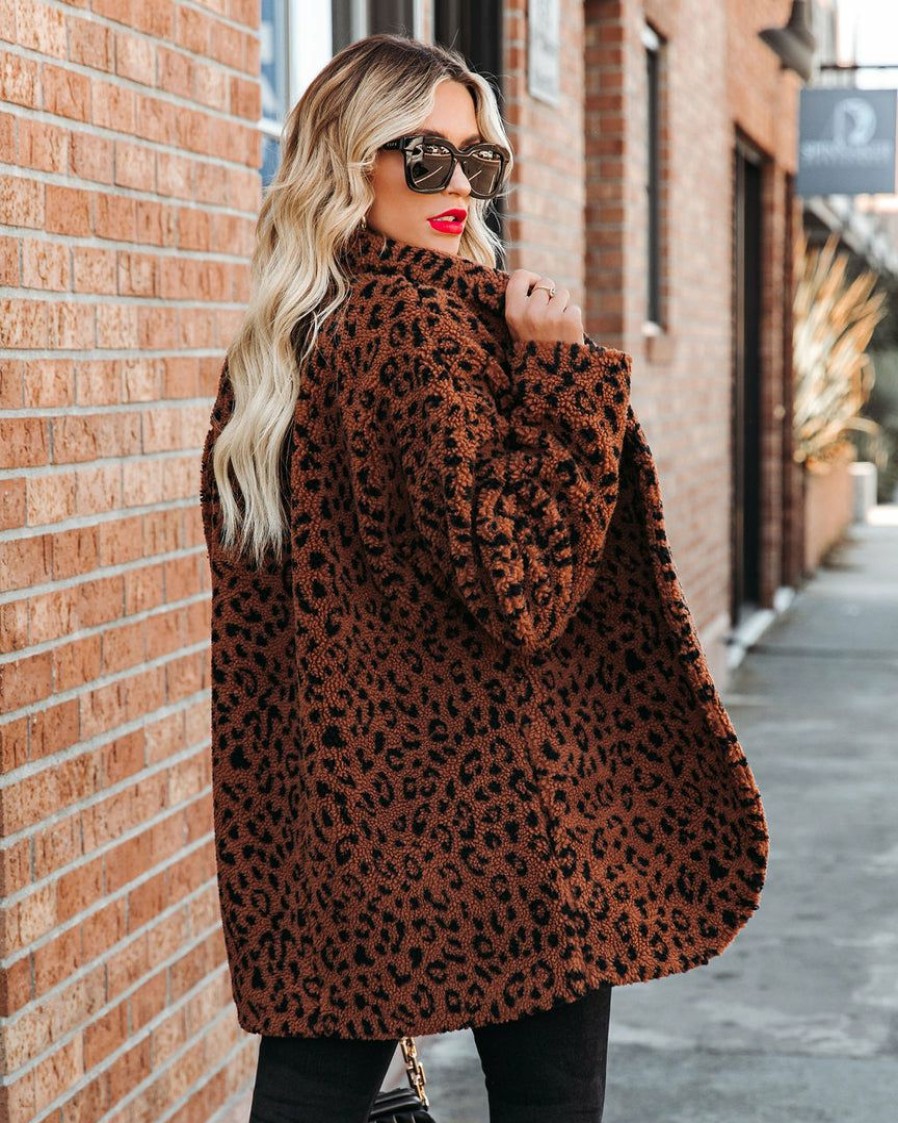 Clothing * | Lush-001 Trey Pocketed Leopard Teddy Jacket Final Sale Coats & Jackets