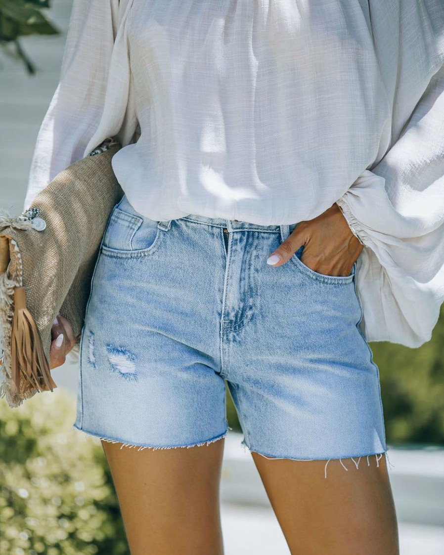 Clothing * | On T-001 Winnie High Rise Distressed Denim Shorts Final Sale The Denim Shop