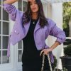 Clothing * | Baga-001 Take Me To Miami Lucia Pocketed Faux Leather Crop Moto Jacket Purple