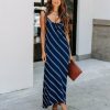 Clothing * | Oliv-001 Powell Striped Adjustable Maxi Dress Navy Final Sale