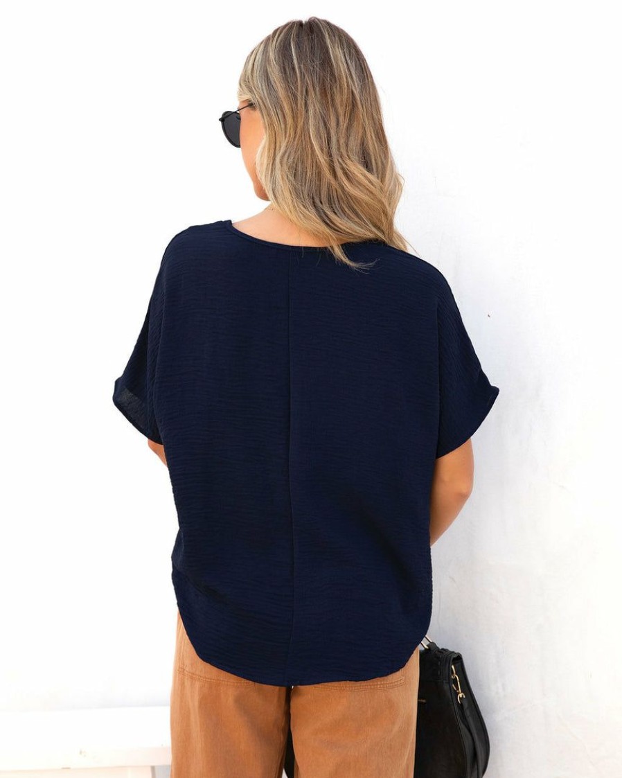 Clothing * | Entr-001 Tops Cohen V-Neck Short Sleeve Blouse Navy