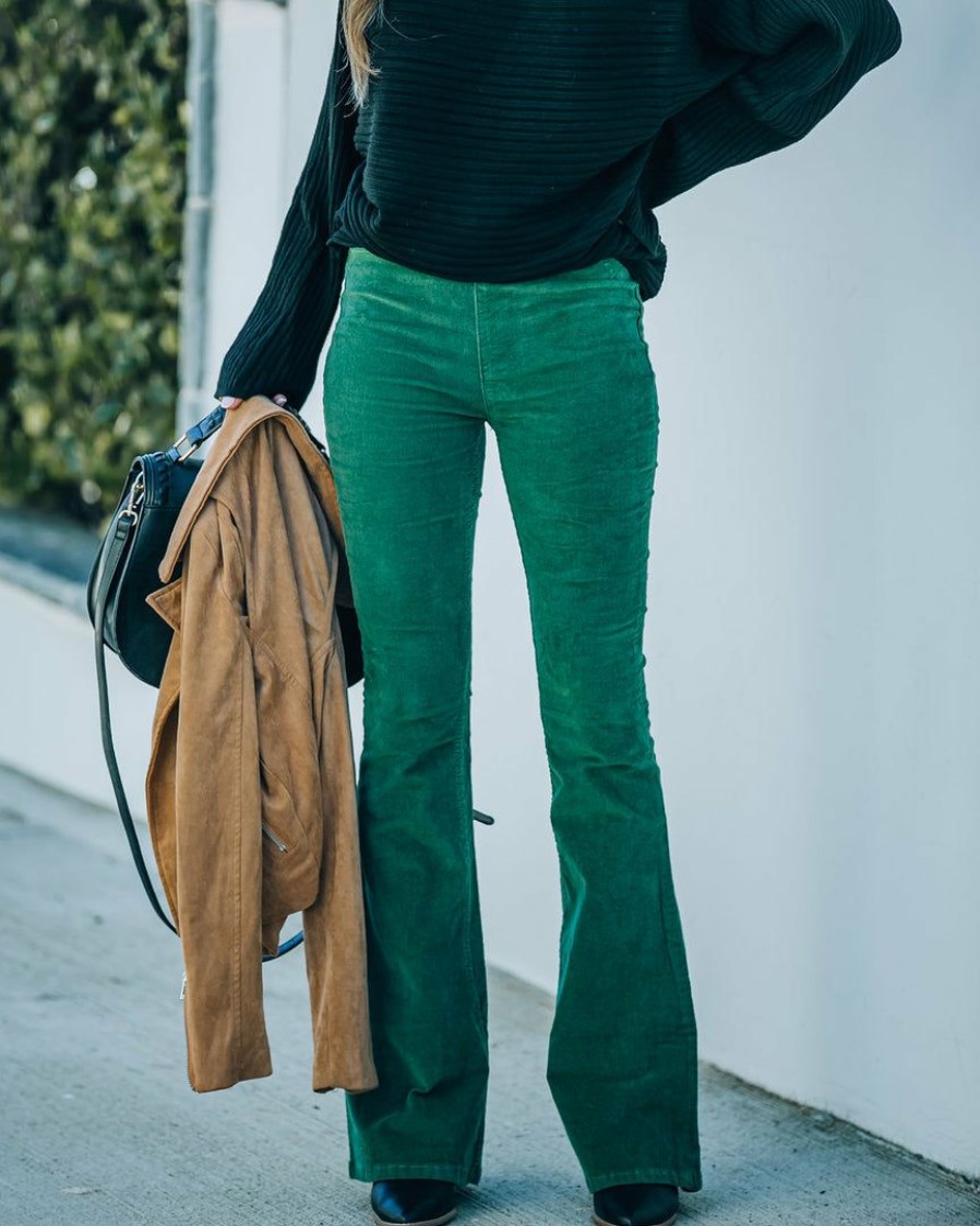 Clothing * | Newb-001 Sophie High Rise Bell Bottom Corduroy Pants Green Bottoms