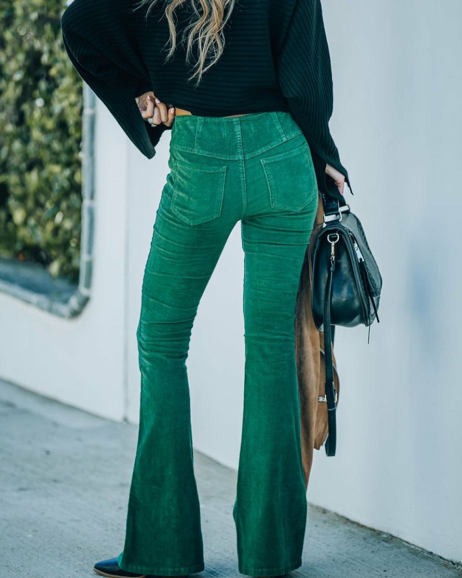 Clothing * | Newb-001 Sophie High Rise Bell Bottom Corduroy Pants Green Bottoms