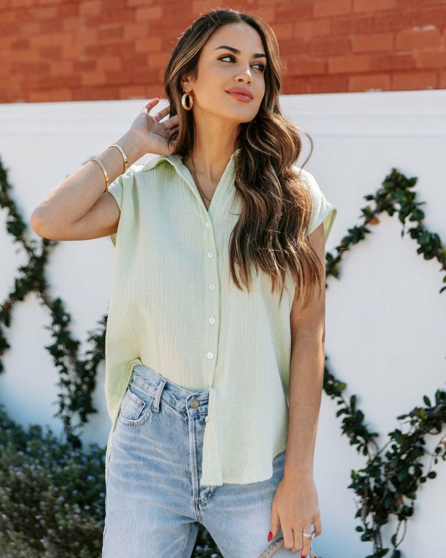 Clothing * | Oliv-001 Shyanne Cotton Button Down Top Peppermint Final Sale