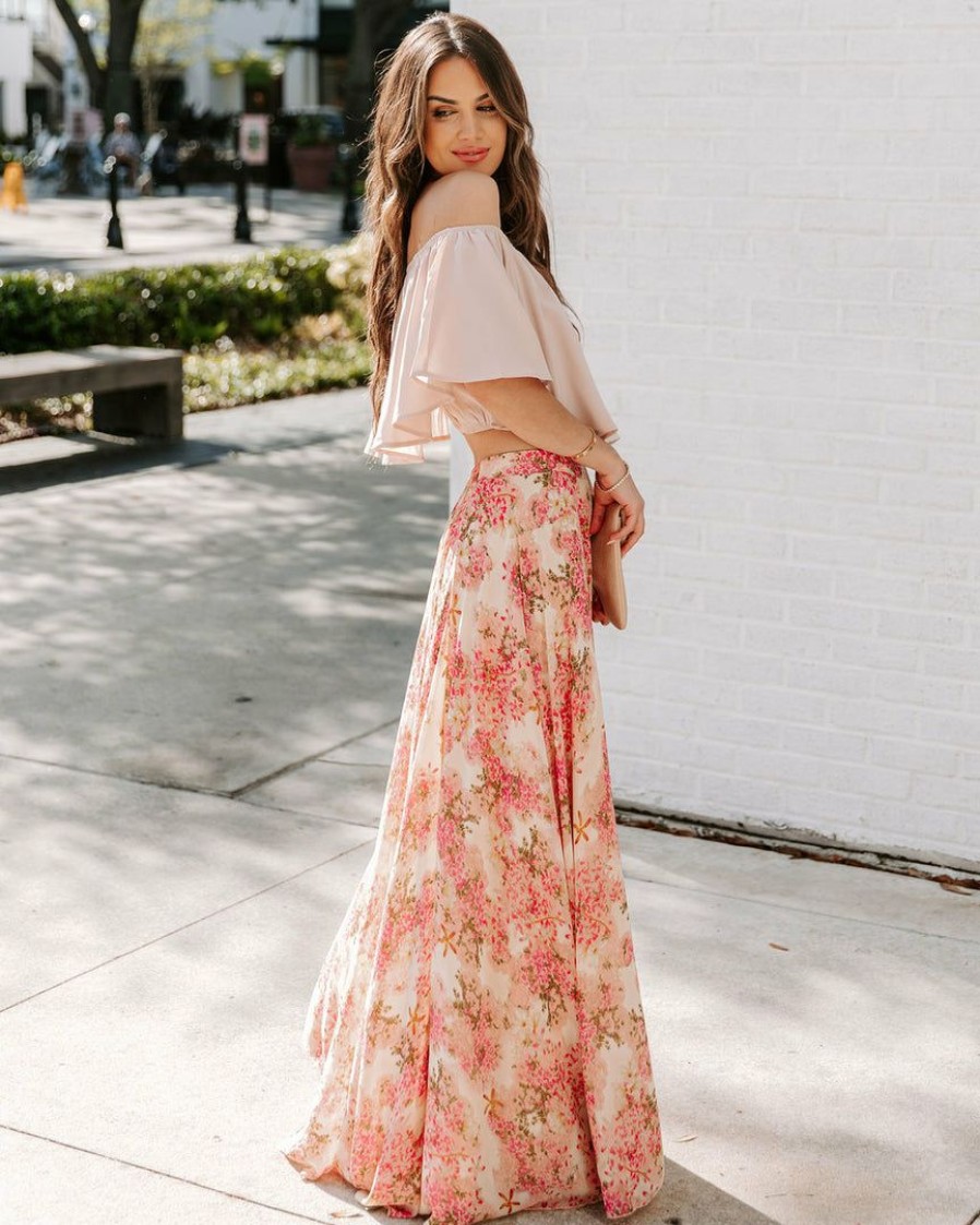 Clothing * | Aaka-001 Bottoms Deborah Floral Maxi Skirt Sand Fuchsia Final Sale