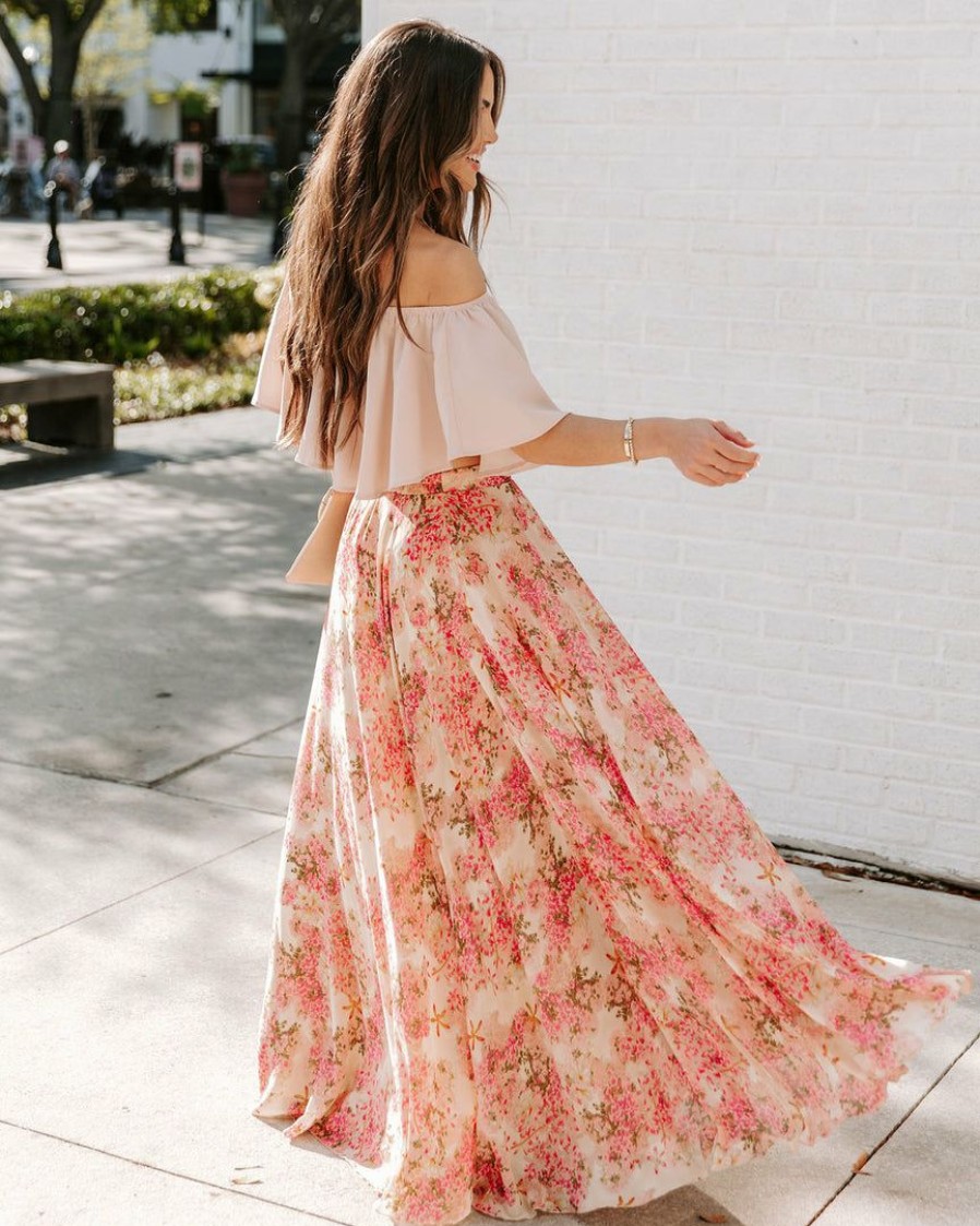 Clothing * | Aaka-001 Bottoms Deborah Floral Maxi Skirt Sand Fuchsia Final Sale