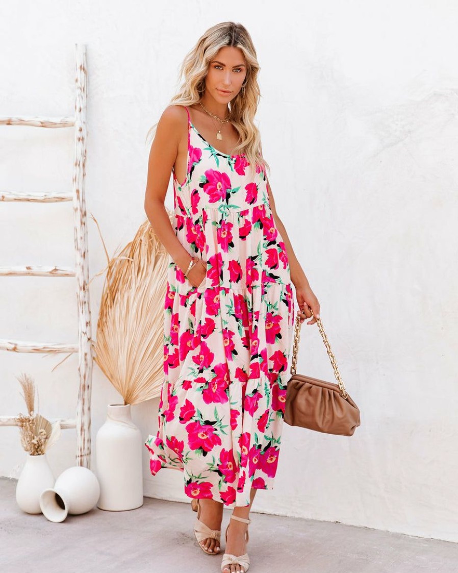 Clothing * | Tcec-001 Koa Pocketed Floral Tiered Midi Dress