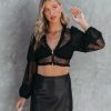 Clothing * | Dres-001 Date Night Out Laced With Grace Ruffle Cropped Blouse Black Final Sale