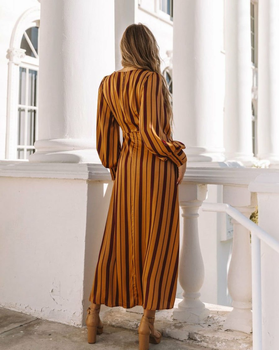 Clothing * | Skie-001 Jiya Satin Striped Twist Front Maxi Dress Flash Sale Guest Of Wedding