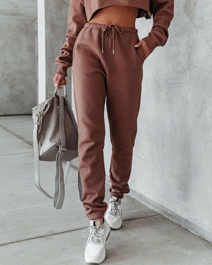 Clothing * | All-001 Jordyn Cotton Blend Pocketed Joggers Latte Flash Sale