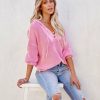 Clothing * | Fate-001 Elena Cotton Henley Hoodie Pink Final Sale Sweaters