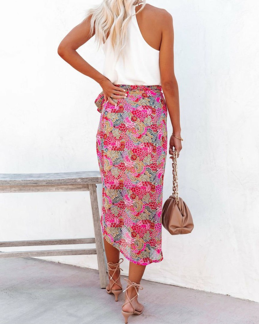 Clothing * | Dres-001 Skirts Villa For The Summer Floral Wrap Midi Skirt Final Sale