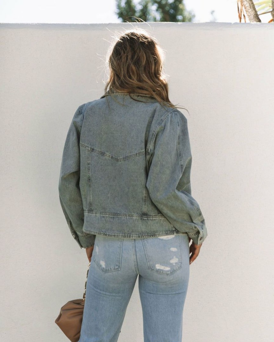 Clothing * | Fate-001 Foothill Pocketed Denim Moto Jacket Vintage Wash