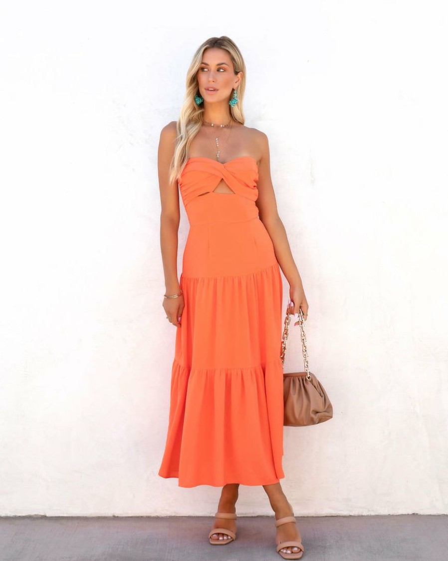 Clothing * | Aeom-001 Amelinda Strapless Cutout Midi Dress Orange