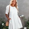 Clothing * | &Mer-001 Amber Cotton Pocketed Puff Sleeve Dress White