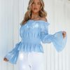 Clothing * | Endl-001 Kim Polka Dot Off The Shoulder Blouse Powder Blue Final Sale Vici Exclusives