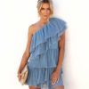 Clothing * | Endl-001 Charmed Away Tulle Tiered Mini Dress Dusty Blue Guest Of Wedding