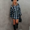 Clothing * | Vint-001 Dresses Truckee Plaid Button Down Shirt Dress Midnight Final Sale