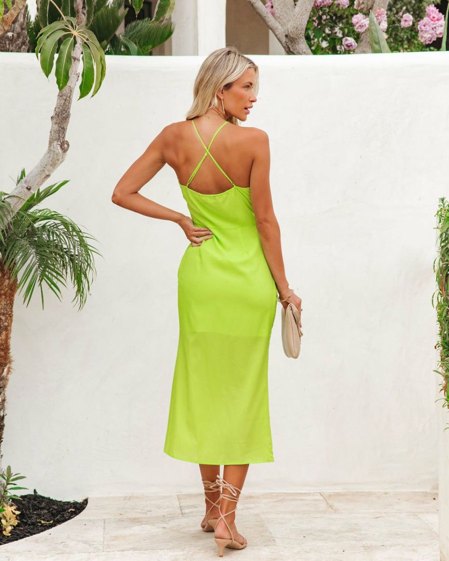 Clothing * | Aeom-001 Dazzle Me Ruched Midi Dress Neon Green Take Me To Miami