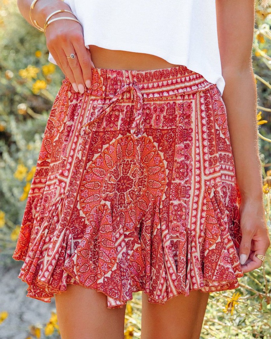 Clothing * | Aaka-001 Bottoms Whitfield Paisley Ruffle Mini Skirt