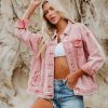 Clothing * | Pol-001 Kind Of A Big Deal Pocketed Studded Denim Jacket Dusty Rose Final Sale The Denim Shop