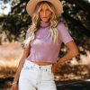 Clothing * | Oliv-001 Janice Ribbed Crop Turtleneck Top Lavender Flash Sale Tops