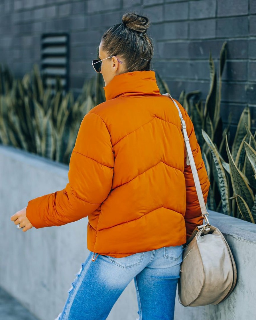 Clothing * | Delu-001 Sugar Bowl Pocketed Puffer Jacket Burnt Orange Flash Sale Take Me To Miami