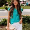 Clothing * | Blu-001 Tops Levine Embroidered Babydoll Top Light Teal Final Sale