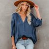 Clothing * | Flaw-001 Carla Embossed Button Down Blouse Blue