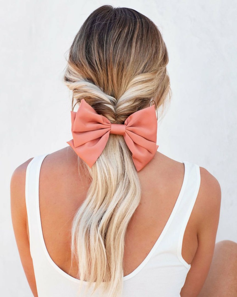 Accessories * | Pann-001 Accessories Harp Satin Bow Hair Clip Coral Final Sale