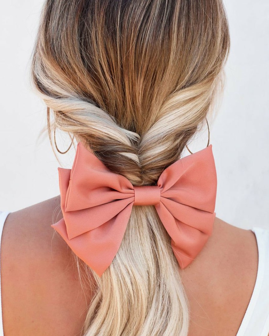 Accessories * | Pann-001 Accessories Harp Satin Bow Hair Clip Coral Final Sale