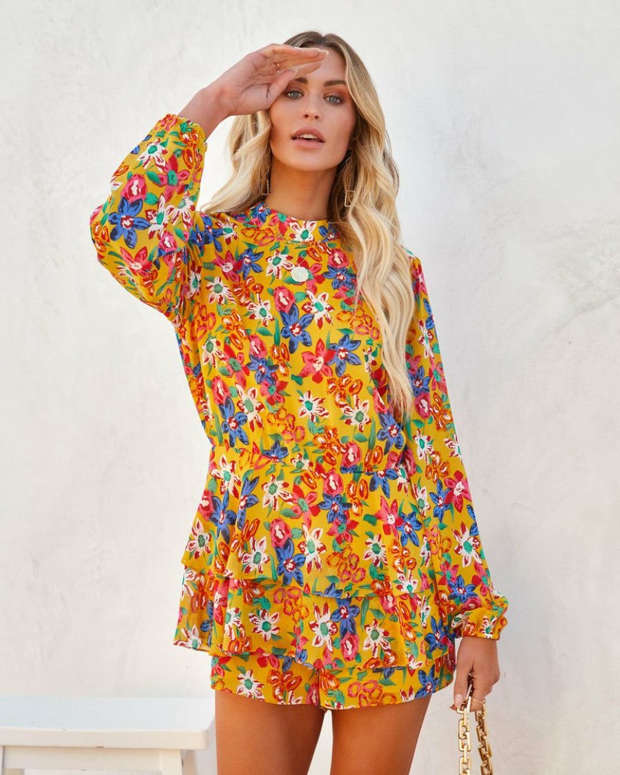 Clothing * | Endl-001 Kimmy Floral Ruffle Tiered Romper Orange Final Sale