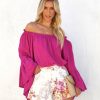 Clothing * | Oliv-001 Herrera Cotton Off The Shoulder Bell Sleeve Top Fuchsia Final Sale Tops