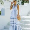 Clothing * | Luxx-001 The Vacation Shop Montpellier Tiered Halter Maxi Dress Blue