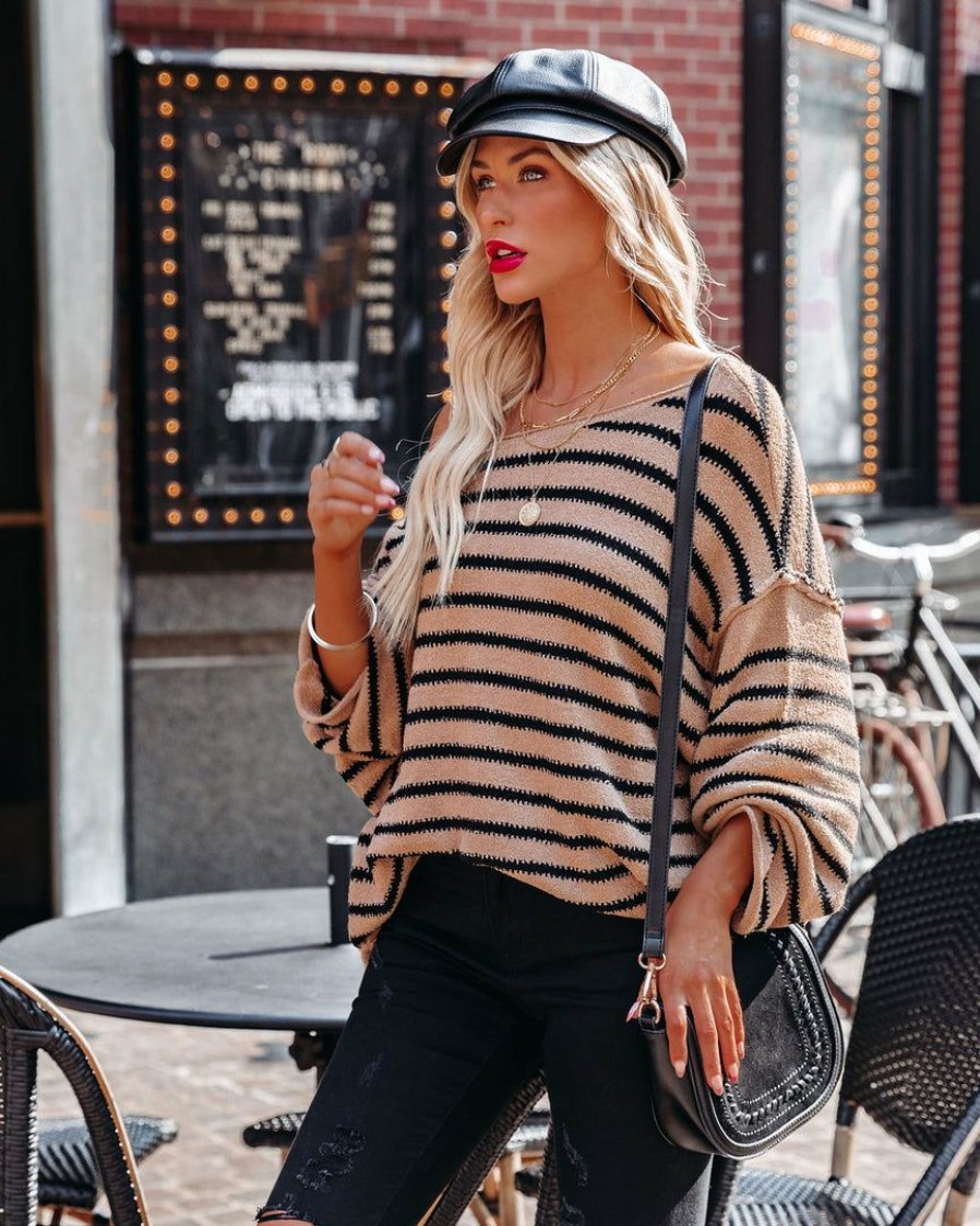 Clothing * | Prom-001 Pippa Striped Knit Sweater Tan Black