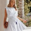 Clothing * | Aaka-001 Sydnee Cotton Blend Pinstripe Dress Navy Dresses