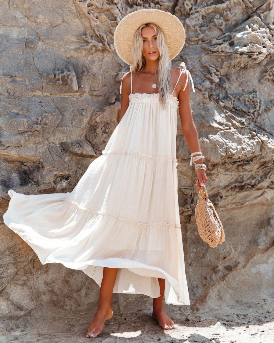 Clothing * | &Mer-001 Catch The Sun Tiered Midi Dress Eggshell Final Sale