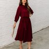 Clothing * | Tych-001 Dresses Woodhaven Tie Midi Dress Wine