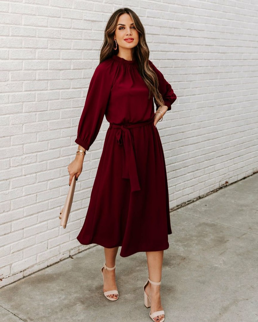 Clothing * | Tych-001 Dresses Woodhaven Tie Midi Dress Wine